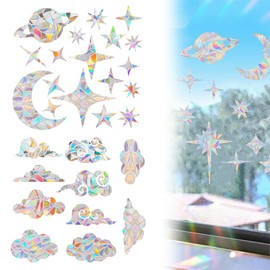XURJUMI Pack of 28 Prism Window Decals PVC Anti-Collision Stickers Bird Protection Rainbow Window Film Circular Suncatcher Sticker Decoration for Stops Birds Door Window Dining Room