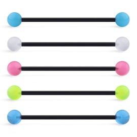 Ruifan Lot of 5 Assorted Color Uv Acrylic Glow In Dark Balls Cartilage Earring Industrial Barbells Body Piercing14G 1.5 Inch(38mm)