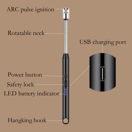 Electric Candle Lighter, Kitchen & Gift for Women, Camping Essentials, Flameless Plasma Arc Lighter with USB Rechargeable Windproof and Long Stem(Blue)