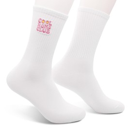 FUQWZ Cool Moms Club Socks, White Crew Socks for Women, Birthday Mothers Day Christmas Valentines Gifts for Mom New Mom Step Mom Mommy, Funny Mom Gifts from Daughter Son. (112)