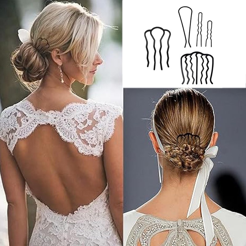 Roczential夜会巻きコーム 髪留め やかいまき コーム ヘアアレンジスティック 5枚セット シンプルデザイン 黒色 ヘアアクセサリー 髪飾り