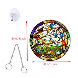 WQVSHRO Stained Acrylic Window Hanging Ornament,Acrylic Wall Art Decor Panel Colorful Window Hangings for Outdoor Indoor Decor, Housewarming Gifts(Birds Concert,8'')