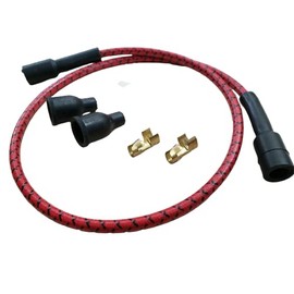 RED Black Spark Plug Wire 7MM KIT CORE 28" Straight Vintage Braided Cloth