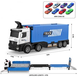 Truck Race Track Toys, Foldable 3 Layer Car Race Track Playset, Toy Truck Transport Car Carrier & 8 Race Cars, Truck Car Toys B-Day Gifts for Boys Girls - Color: Blue