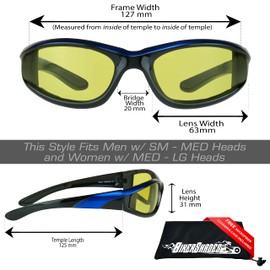 Bikershades Safety Motorcycle Riding Night Glasses Yellow Lens Black Blue Men Women Protective Foam Padded Wind Dust Proof