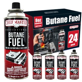 Chef Master 24x 8oz Butane Fuel Canister - Butane Fuel for Camping Stove & Kitchen Torch - Gas Canister for Picnics, Outdoor Cooking, Grilling - Camping Stove, Torch Fuel Camping Essentials - 90340