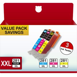 INKOKU 280 281 High Yield Color Ink Cartridges Replacement for Canon PGI-280XXL CLI-281XXL, Works with PIXMA TR7520 TR8520 TS6120 TS6220 TS8120 TS8220 TS9120 TS9520 Printers (C, M, Y, 3 Pack)