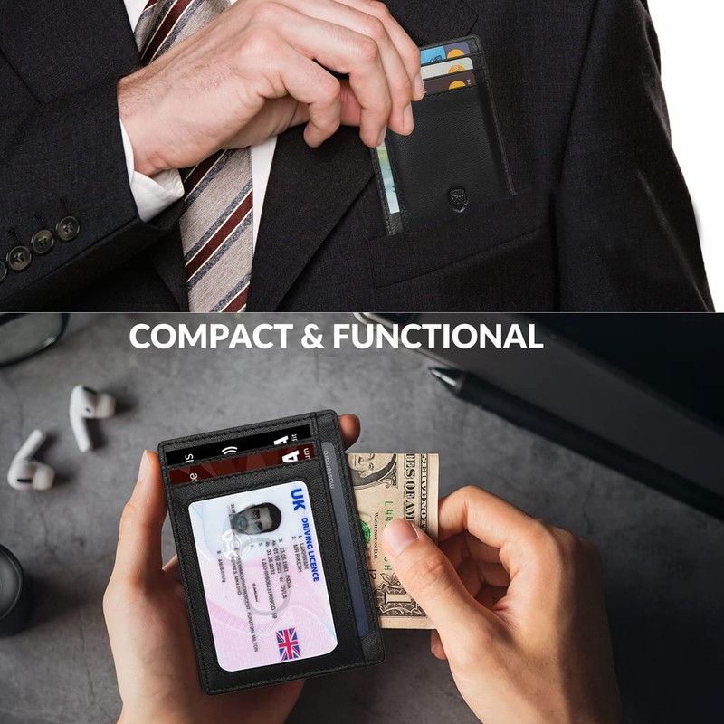 ALLEN & MATE Leather Card Holder Slim Wallet, RFID Blocking