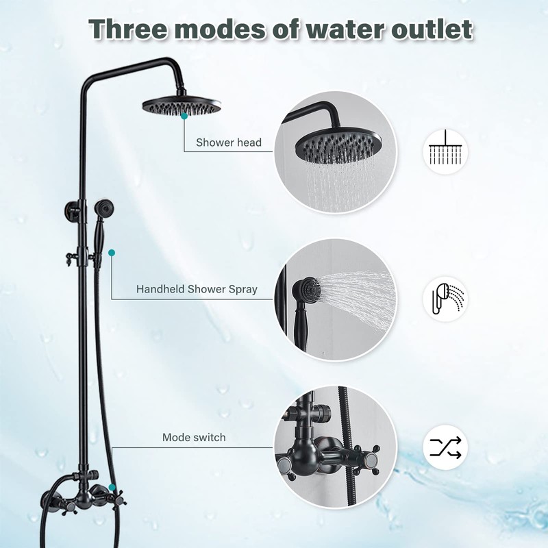 NeierThodore Luxury ORB Bathroom Shower Faucet Dual Handles Wall-Mounted Shower
