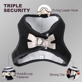 DOGWONG Dog Harness - Cotton Hemp Mesh Step in Vest Harness Black GOG Harness for Small and Medium Dogs