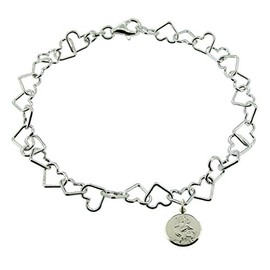 CJoL - Sterling Silver Ladies 11" (28cm) Heart Link Charm Anklet With Reversible St Christopher Charm In Gift Box - 6.4g