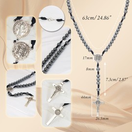 JJDreams Beaded Necklace with Cross Y-Chain Rosary Black Gallstone Necklace with Pendant Cross Stainless Steel Chain Jewellery Gift for Men Ladies,Black