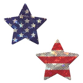 PASTEASE Patriotic Pasties - Nipple Covers - All American Picnic BBQ Parade Outfit Accessory | Waterproof & Latex Free (Star Glittering Stars & Stripes)