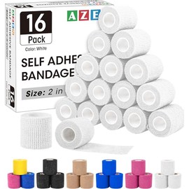 AZEN Paquete de 16 Vendas Autoadhesivas Rosa, 2" X 5 Yardas Venda Elástica Cohesiva, Cinta Atlética, Venda Veterinaria, Cinta para Tobillo, Cinta de A