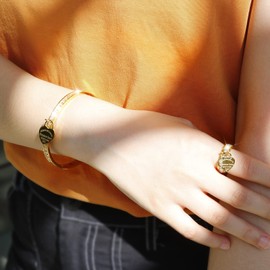 Gold Bangle Bracelets for Women with Dangling Charm, 6.5 inches 18k Gold Plated Cubic Zirconia Stainless Steel Dainty Stacking Thin Bangle with Heart Charm Jewelry (gold)