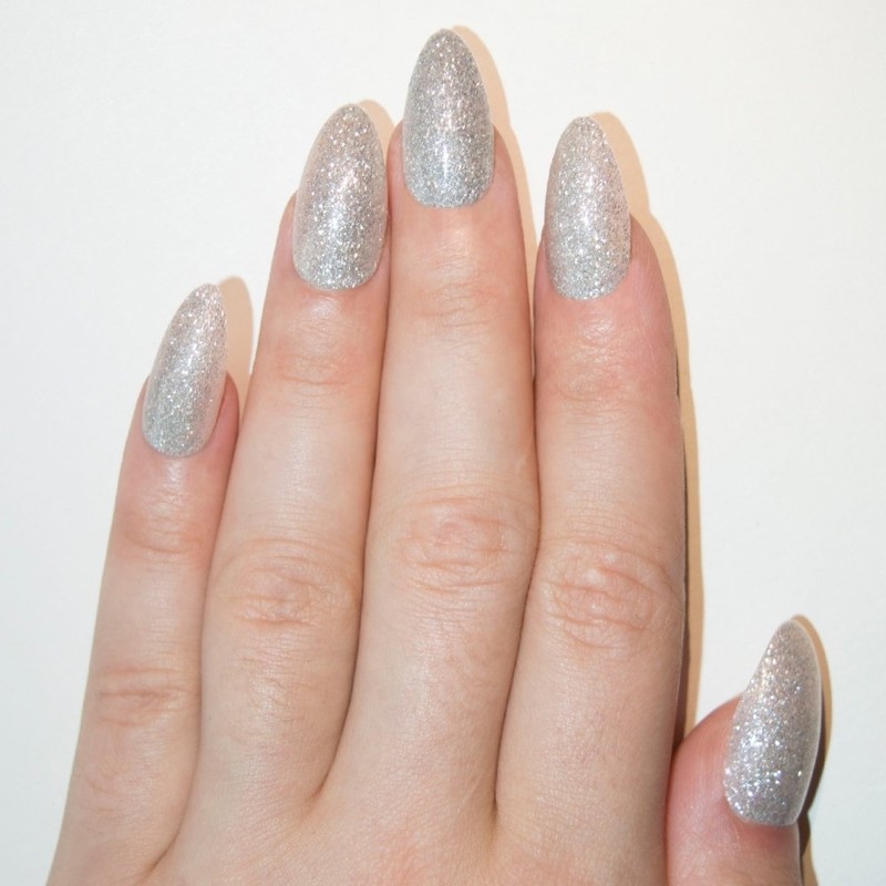 False Nails Bling Art Silver Gel Nails Stiletto Almond 24