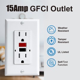 OMEENET 15 Amp GFCI Outlet, Tamper Resistant, Weather Resistant, Self Test GFI Receptacle, 15Amp Ground Fault Circuit Interrupter Outlet for Indoor or Outdoor Use, UL Listed(10 Pack)