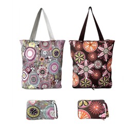 NC Large Foldable Waterproof Lightweight Durable Reusable Grocery Tote Bags, Sturdy Daily Shopping Tote Bag, Colorful Floral Style with Zipper Closure, 2 Pack