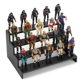 Action Figure Risers Stand, Figure Riser Display Shelf with Pegs, Toy Organizer Stand, Compatible with 3.75'' Vintage Star Was & 3.75'' Vintage GI Jeo Figures, Black 4 Tiers