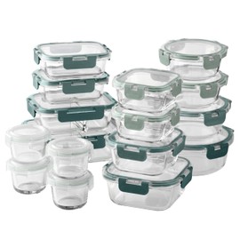 COOK WITH COLOR Premium 32-Pc. Borosilicate Glass Food Container Set with Dividers - 4 Rectangles, 8 Rounds, 4 Squares - Leakproof Lids - Meal Prep, Storage, Ombre Green