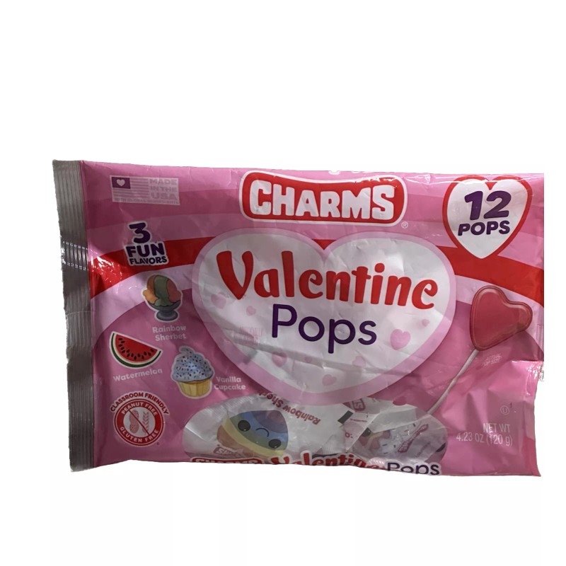 Charms 3 Flavors. Classroom Friendly 12 Valentine Pops. Glutten/Peanut Free.4.23