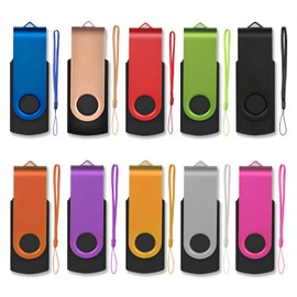 USB Sticks 2GB 10 Stück, AreTop Speicherstick 2GB 360°drehbare Schutzhülle Design mit Schlüsselband USB 2.0 Flash Drive (10 Farben)