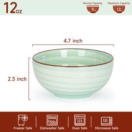 KitchenTour Dessert Bowls Set of 6, 12 OZ Ceramic Cereal Bowls for Kitchen, 4.7 Inch Small Bowls for Snack, Fruit, Ice Cream - Microwave & Dishwasher Safe, Assorted Warm Colors