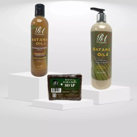 RA Trio- Batana Soap 6oz, Batana 2 in 1 Shampoo 8oz, Batana Leave In Conditioner
