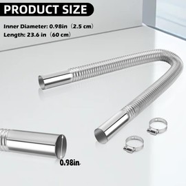 1 inch Stainless Steel Exhaust Hose,23.6" Flexible Exhaust Pipe,Diesel Heater Flexible Exhaust Tubing with 2 Hose Clamps Generator Exhaust Hose Parking Air Heater Fuel Tank Diesel Gas