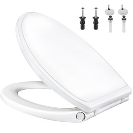 Elongated Toilet Seat Soft Close with Cover, Oval Toilet Seat Replacement with Non-Slip Toilet Bolts and Bumpers, Compatible with Kohler, American Standard, TOTO, One-Click Release, White