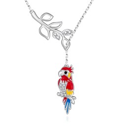 Daixiya Parrot Necklace 925 Sterling Silver Parrot leaf Pendant Necklace Parrot Bird Jewelry Gifts for Women