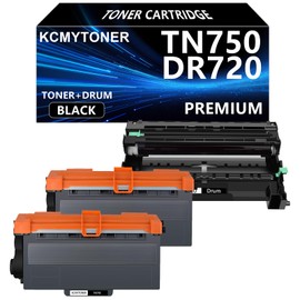 KCMYTONER Black Toner Cartridge + Drum Unit Combo Compatible for Brother TN750 TN-750 TN720 DR720 DR-720 Used in HL-5470DW HL-5450DN HL-6180DW MFC-8950DW MFC-8910DW Printer - 2 Toner, 1 Drum