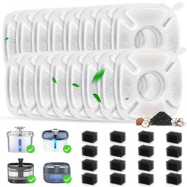 32 Pack Cat Water Fountain Filters, 16 Pcs Replacement Cats Fountain Filters & 16 Pcs Pre-Filter Sponges for 95oz/2.8L 135oz/4L 67oz/2L Automatic Pet Water Fountain Cat Dog Water Dispenser Filter