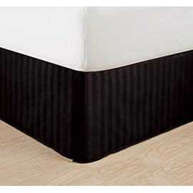 Elegant Comfort Wrinkle Resistant - Egyptian Quality Stripe Bed Skirt - Pleated Tailored 14" Drop - All Sizes and Colours California King Black