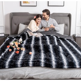 WOOMER Heated Blanket King Size 100" x 90", Electric Blanket with Dual Controls, 0.5-12 Hours Timer & 10 Heating Levels, ETL Certified, Black Grey Flowers Patterns Faux Fur & Sherpa, Machine Washable