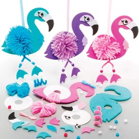 Baker Ross FE140 Flamingo Craft Kit for Kids 3 Pieces Medium Fluffy Pom Pom Craft Kit