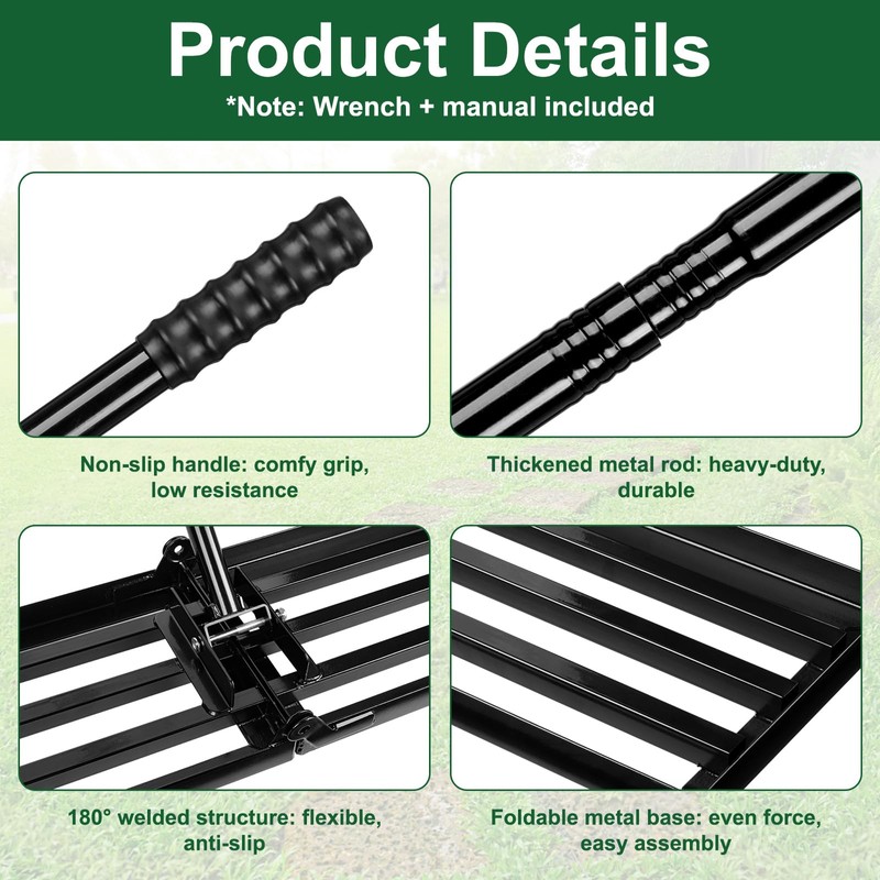 Ocean Ice Lawn Leveling Rake 30x10, 25-72" Adjustable Long Handle