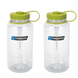 Nalgene Tritan - Juego de 2 botellas de boca ancha de 32 onzas (transparente con verde)