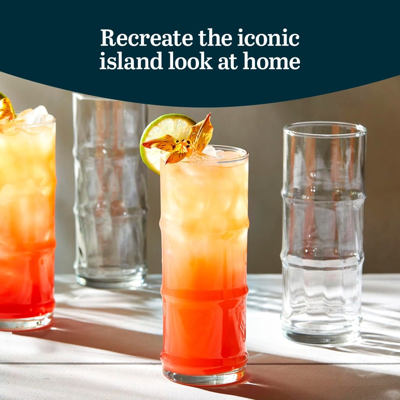 Libbey Tiki Bamboo Highball Drinking Glasses,Iconic 16 Oz Tall Cocktail