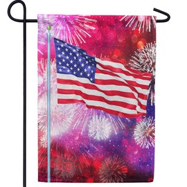 America Forever 4th of July Garden Flag - Colorful Fireworks Patriotic Celebrate Party in the USA Memorial Day Fourth of July Independence, Yard Outdoor Decorative Double Sided Flag - 12.5 x 18 Inches