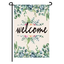 Spring Garden Flag，Seasonal Welcome Yard Outdoor Flag Spring Summer Floral Welcome Garden Flag Double Sided Burlap 12 x 18 Inch Eucalyptus Seasonal Outdoor Flag