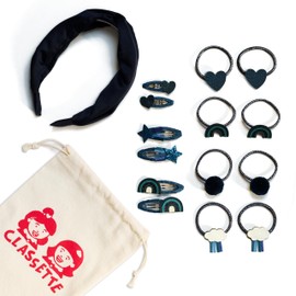 Classette/Kids School Hair Accessory Set/Elastics, Clips, Headband/School Uniform Colours / 15 pieces (Navy)