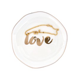 DHwebWLP Gold-Rimmed Irregular Ceramic Jewelry Tray,4.53" Ring Dish for Rings/Earrings/Necklaces, Unique Gift for Mom/Wife/Girlfriend - Mother's Day/Birthday/Christmas Gift(Love)