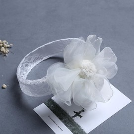 Rannyrena Baby Girl Elastic Flower Headband Lace Hair Band with Flower Pink Floral Head Wrap Baby Turban 0-36 Month Birthday Baby Shower Hair Accessory (White E, Free)