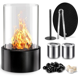 Tabletop Fire Pit Indoor Outdoor: PalProt 10" Table Top Firepit with Glass Rocks - Small Round Patio Fireplace Bowl with Mat - Portable Home Decor - Long Lasting Flame: 2 Replaceable Burning Chamber