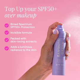 Naked Sundays Bruma Facial Hidratante E Iluminadora Con Spf 50, Spray Fijador Facial Diario Y Protector Solar Para Una Piel Sana, Ligera Y No Grasa, Con Ácido Hialurónico Para Todo Tipo De Pieles, Com