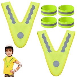 YCHYAN Pack of 2 Children's High Visibility Vest, 4 Reflective Bracelets, V Shape Reflective Vest, Children, High Gloss Reflective Strips, Washable, Suitable for Outdoor Sports of Children