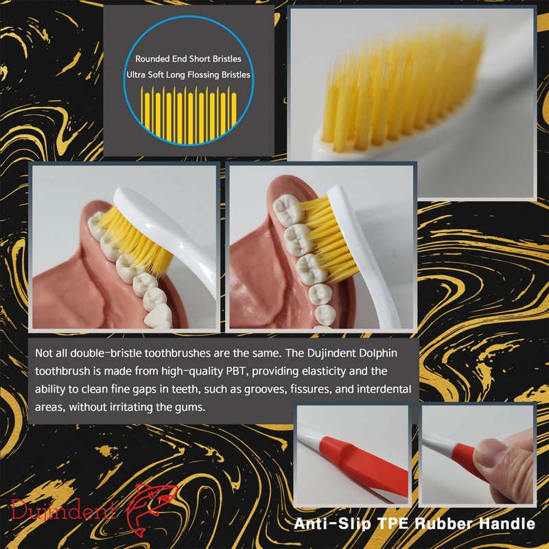 DUJINDENT Dolphin Gold Extra Soft Toothbrush Manual Long Flossing Bristle,