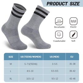 Ultrafun 5 Pairs Striped Crew Socks Cotton Cushioned Athletic Sports Running Socks for Men Women Teens (US, Alpha, X-Large, Regular, Regular, Grey)