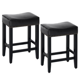 Furniliving Bar Stools Set of 2,25.7 inch Counter Height Bar Stools,Upholstered Kitchen Barstools with Solid Wooden Legs, Saddle Stools for Kitchen Island, Bar, Cafe, Black